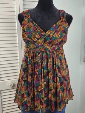 Apt 9 Multicolor Babydoll Top Stretch Empire Waist Y2K 90s Style Lined